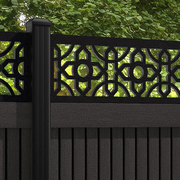 Virtis Nabila Fence Panel - Dark Oak - with our aluminium posts