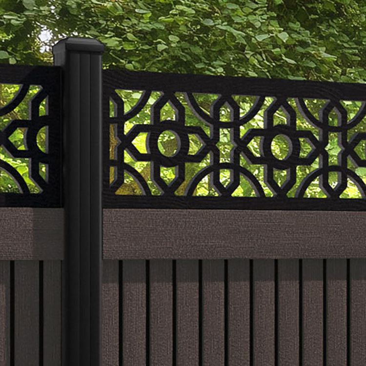 Virtis Nabila Fence Panel - Mid Brown - with our aluminium posts