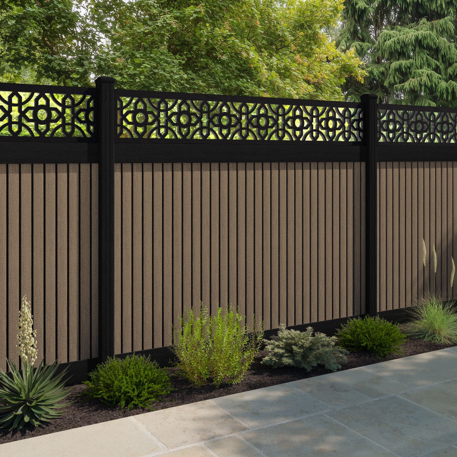 Virtis Nabila Fence Panel - Teak - with our composite posts
