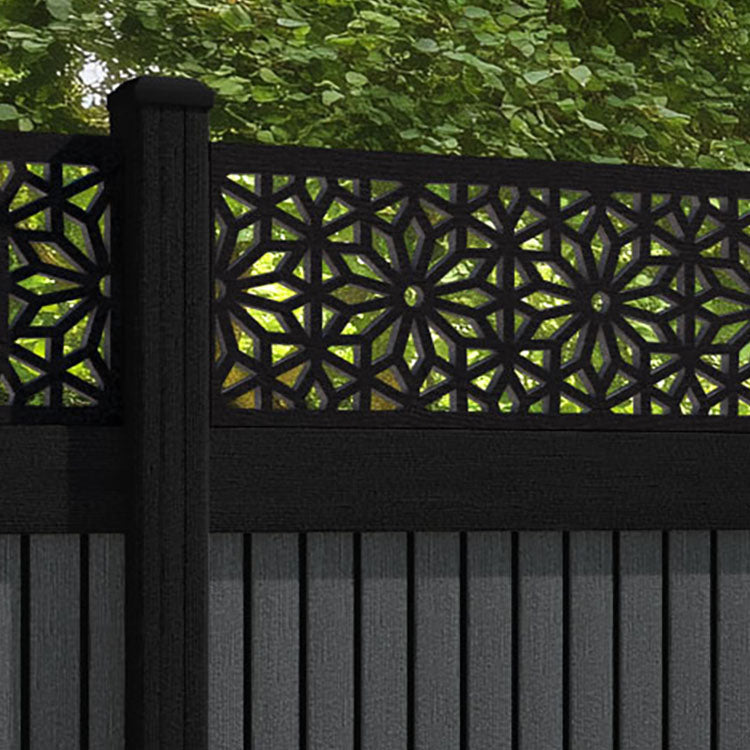Virtis Narwa Fence Panel - Dark Grey - with our aluminium posts