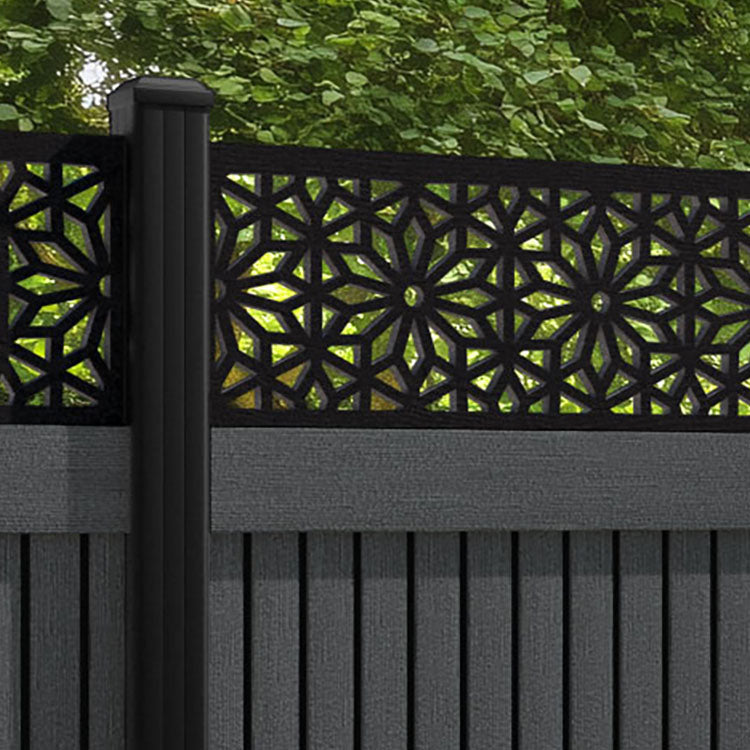 Virtis Narwa Fence Panel - Dark Grey - with our aluminium posts