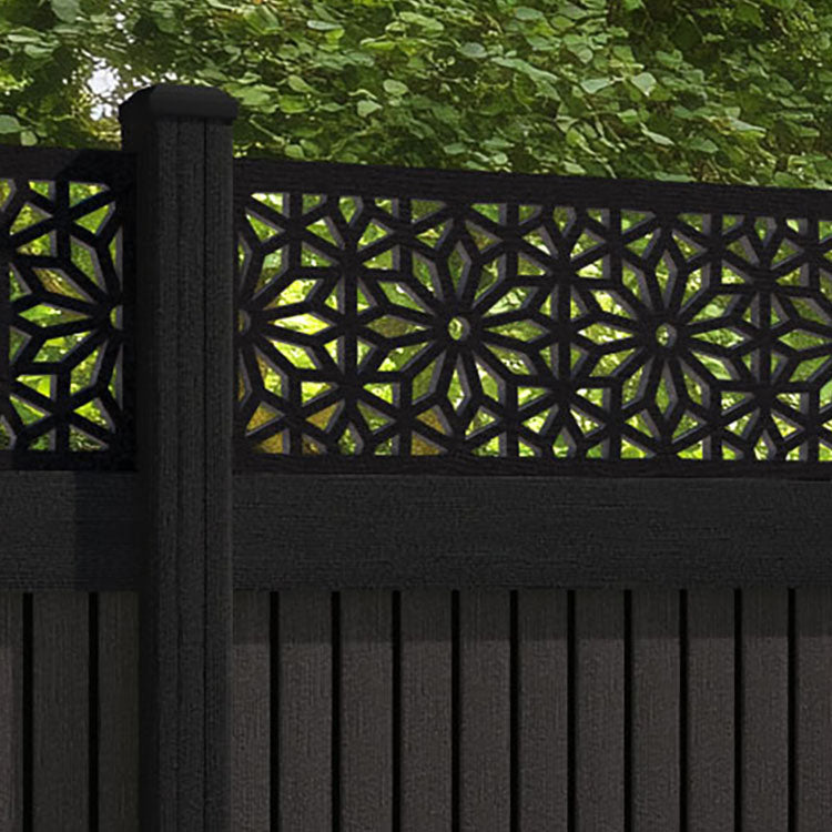 Virtis Narwa Fence Panel - Dark Oak - with our composite posts