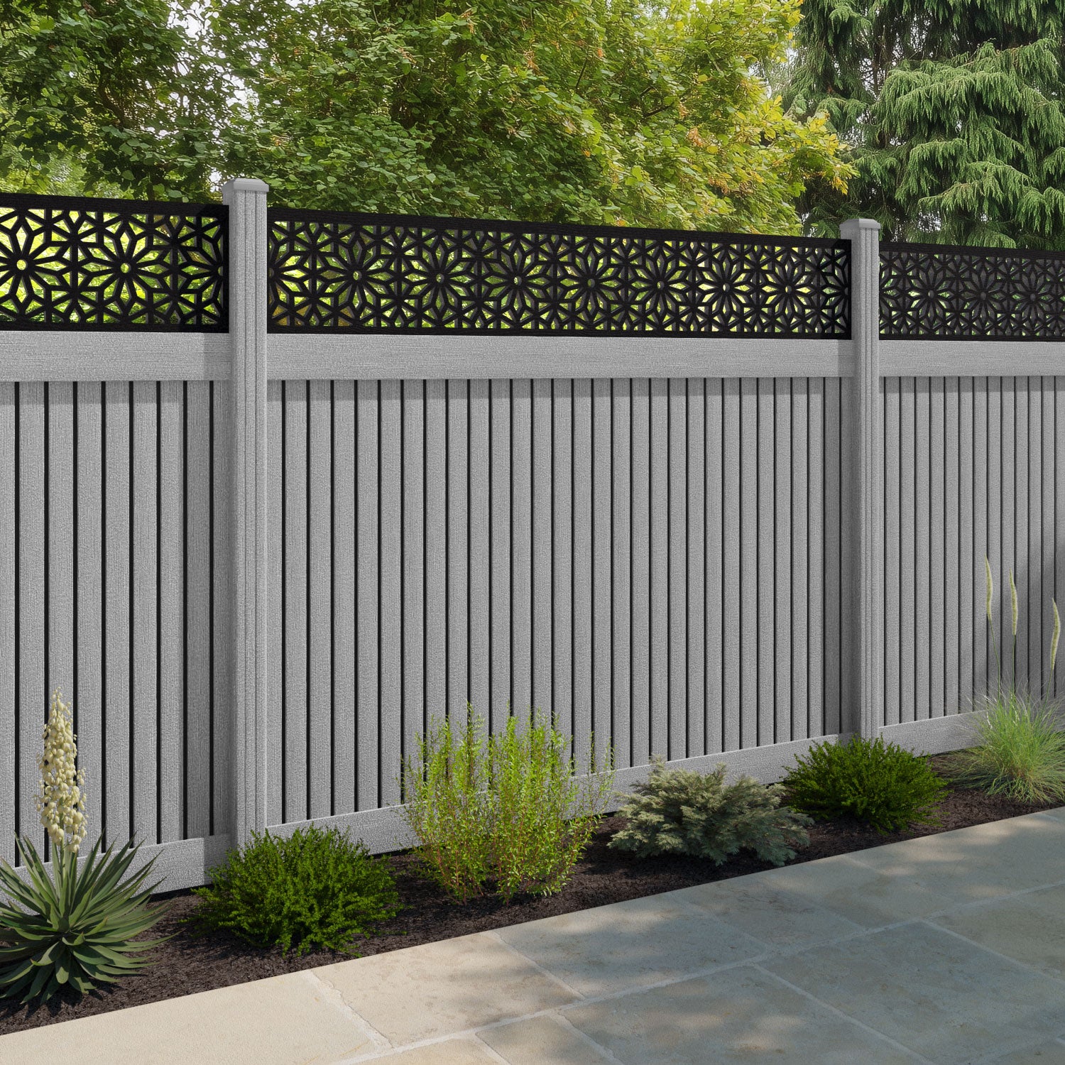 Virtis Narwa Fence Panel - Light Grey - with our composite posts