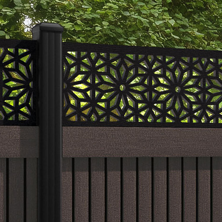 Virtis Narwa Fence Panel - Mid Brown - with our aluminium posts
