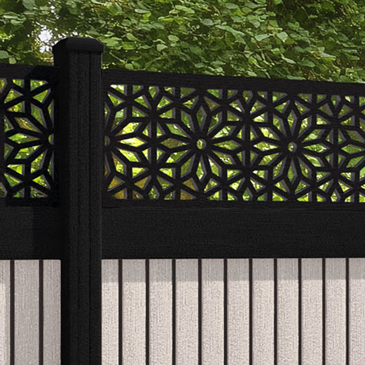 Virtis Narwa Fence Panel - Mid Stone - with our aluminium posts