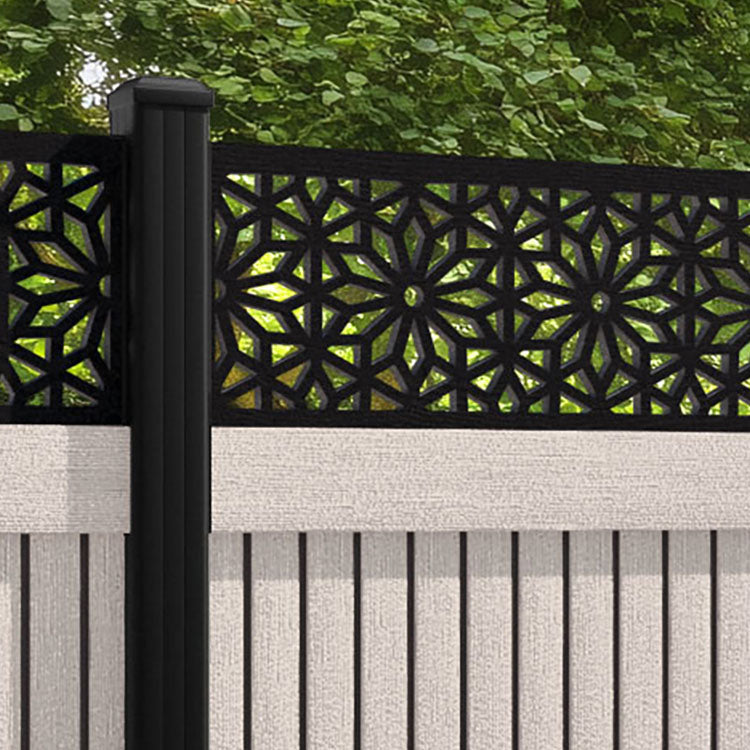 Virtis Narwa Fence Panel - Mid Stone - with our aluminium posts