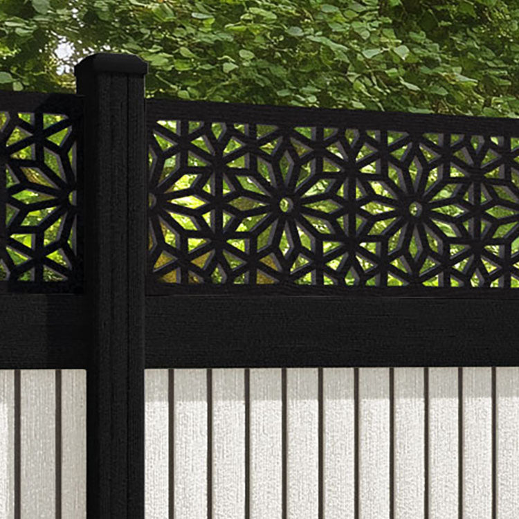 Virtis Narwa Fence Panel - Light Stone - with our aluminium posts