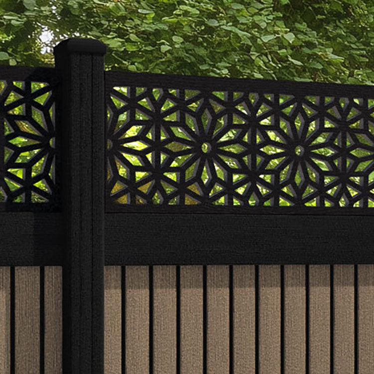 Virtis Narwa Fence Panel - Teak - with our aluminium posts