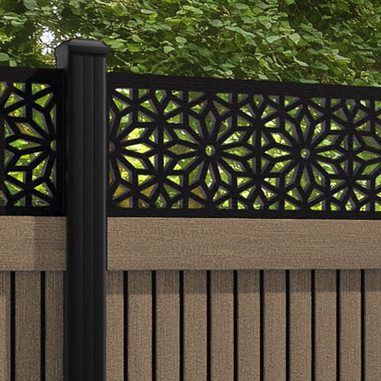 Virtis Narwa Fence Panel - Teak - with our aluminium posts