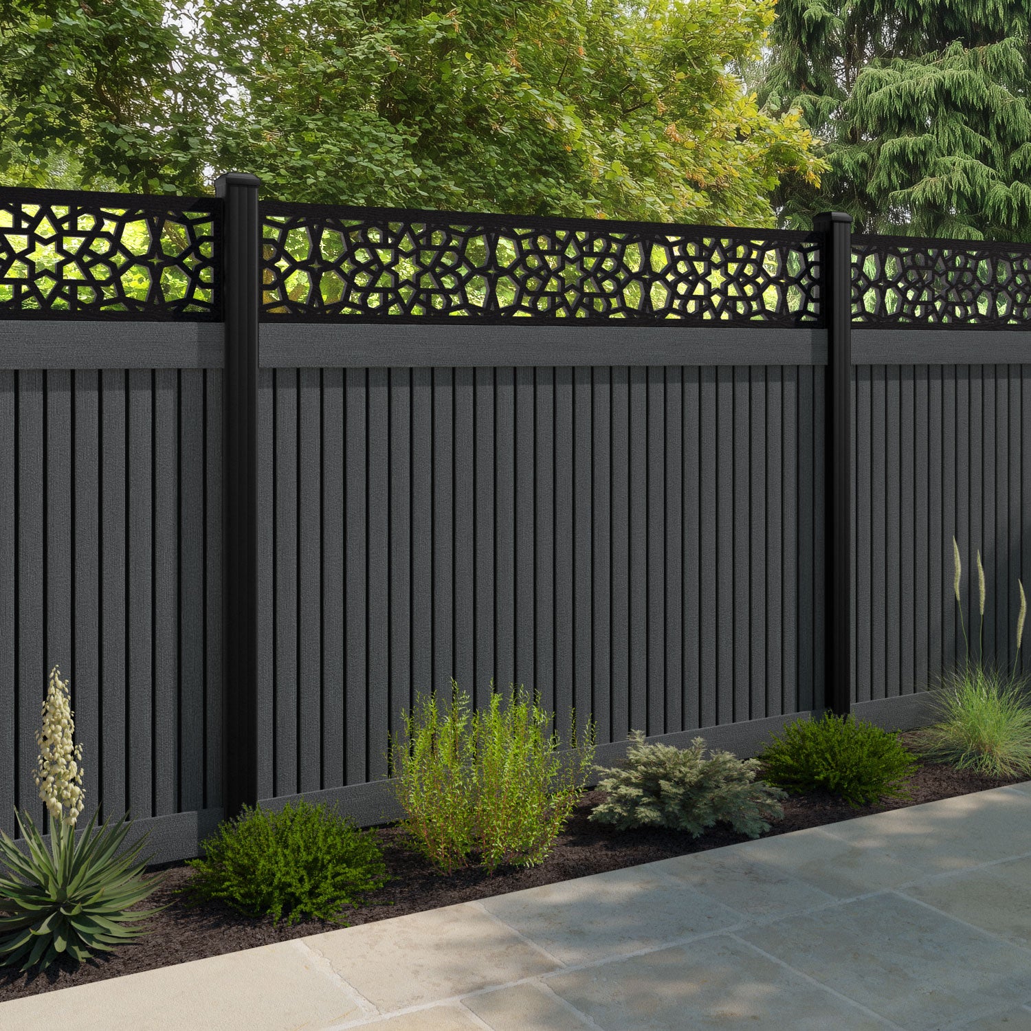 Virtis Nazira Fence Panel - Dark Grey - with our composite posts