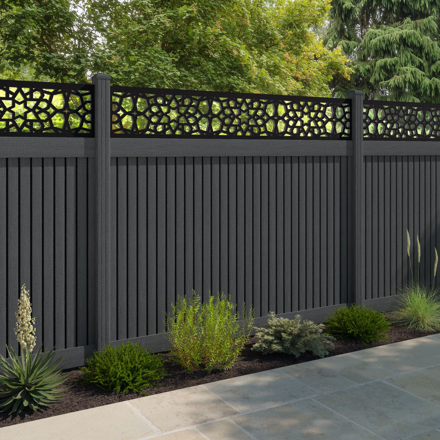 Virtis Nazira Fence Panel - Dark Grey - with our composite posts