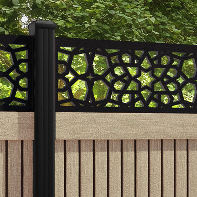 Virtis Nazira Fence Panel - Light Oak - with our aluminium posts