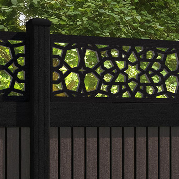 Virtis Nazira Fence Panel - Mid Brown - with our aluminium posts
