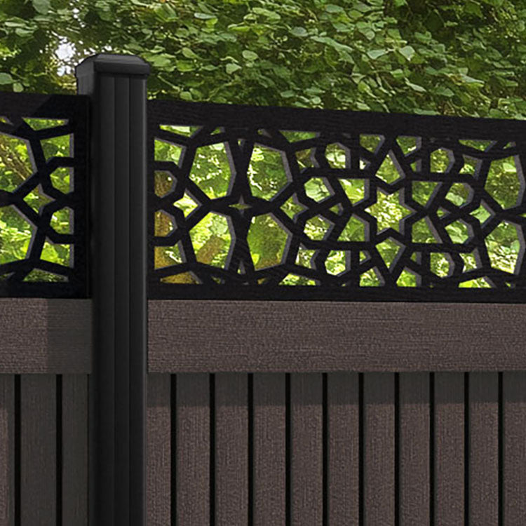 Virtis Nazira Fence Panel - Mid Brown - with our aluminium posts