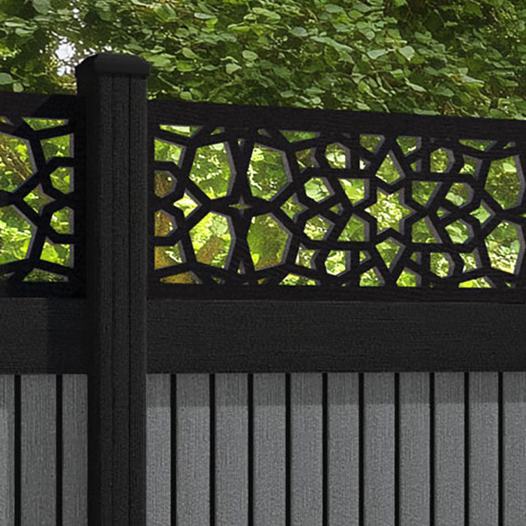 Virtis Nazira Fence Panel - Mid Grey - with our aluminium posts