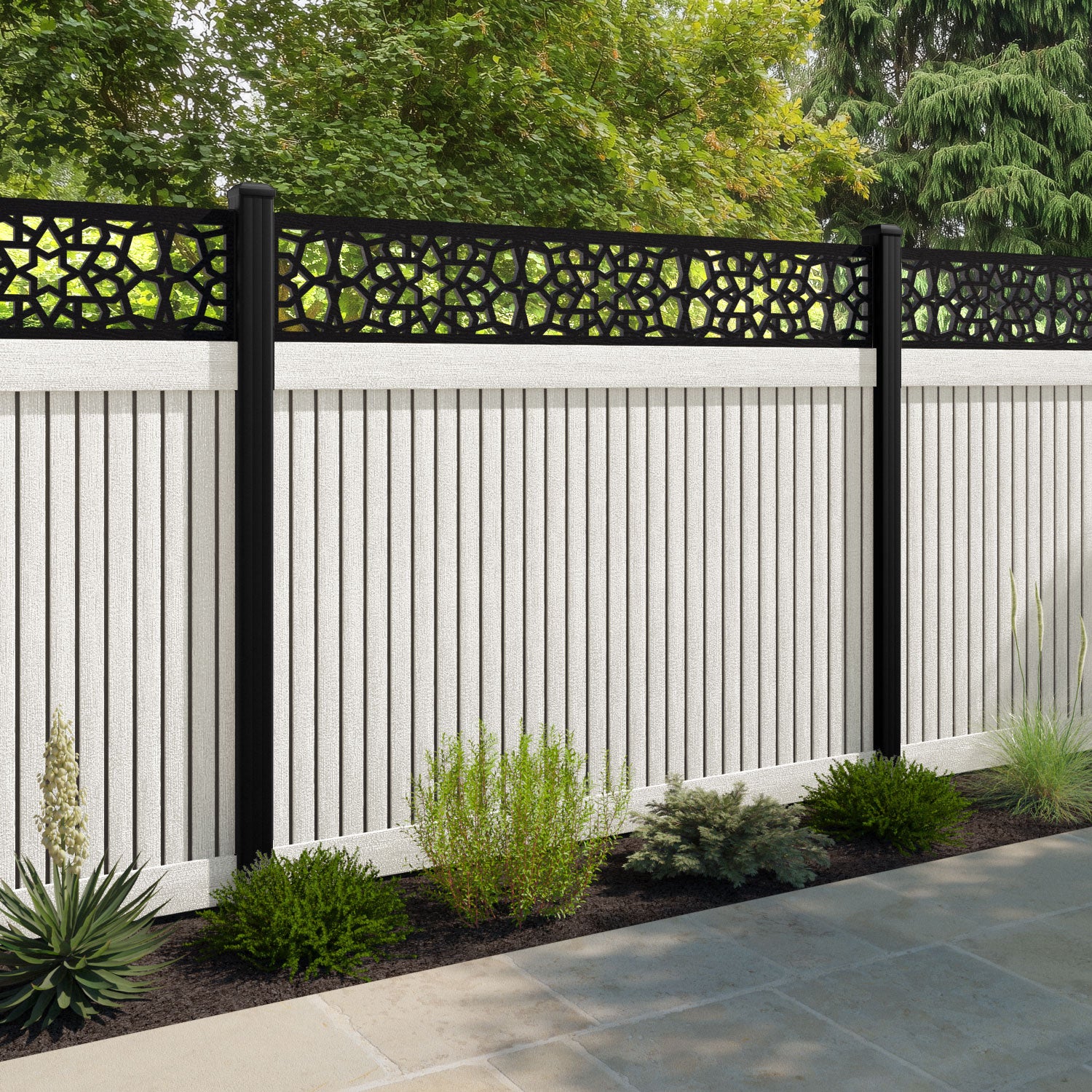 Virtis Nazira Fence Panel - Light Stone - with our composite posts