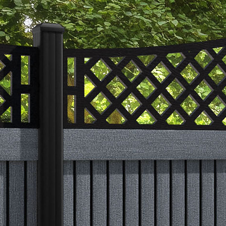 Virtis Oxford Curved Top Fence Panel - Anthracite - with our aluminium posts