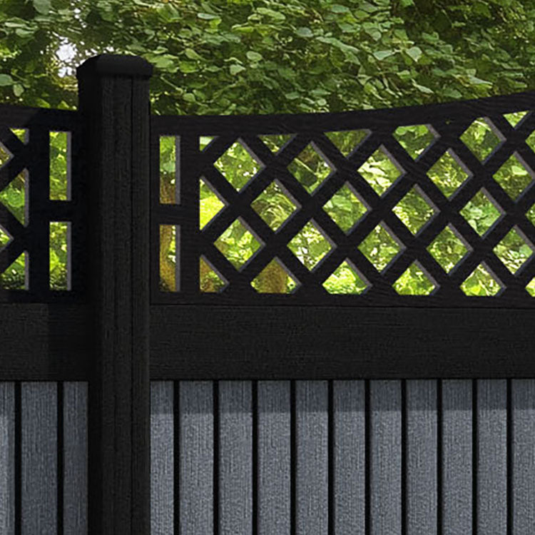 Virtis Oxford Curved Top Fence Panel - Anthracite - with our aluminium posts