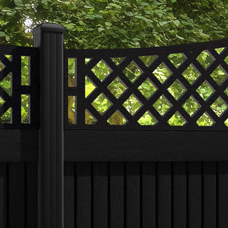 Virtis Oxford Curved Top Fence Panel - Black - with our aluminium posts