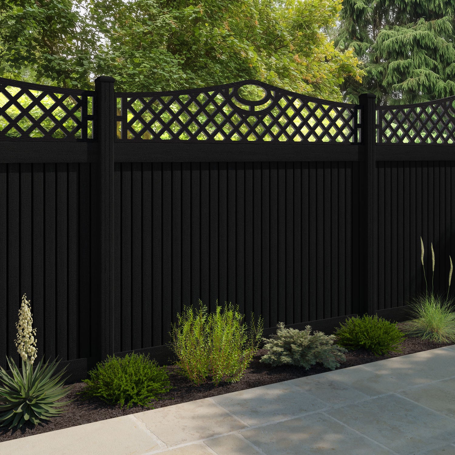 Virtis Oxford Curved Top Fence Panel - Black - with our composite posts