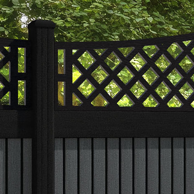 Virtis Oxford Curved Top Fence Panel - Dark Grey - with our aluminium posts
