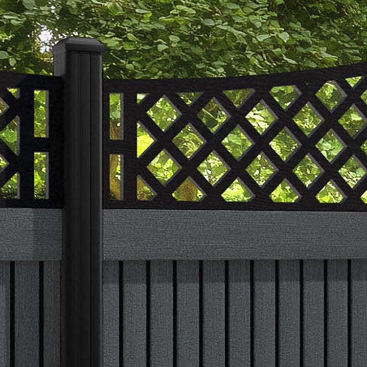 Virtis Oxford Curved Top Fence Panel - Dark Grey - with our aluminium posts
