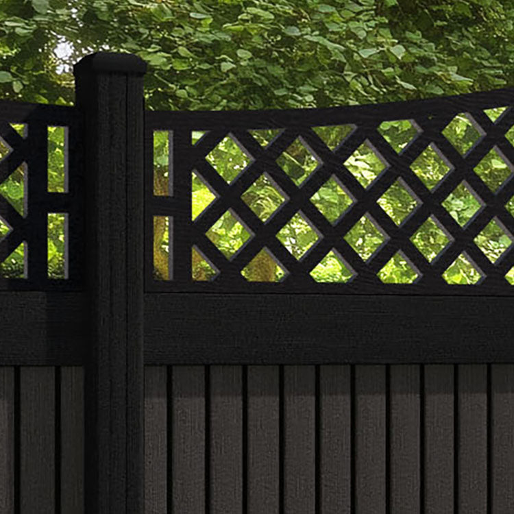 Virtis Oxford Curved Top Fence Panel - Dark Oak - with our composite posts