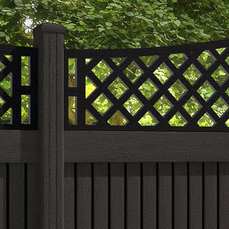 Virtis Oxford Curved Top Fence Panel - Dark Oak - with our composite posts