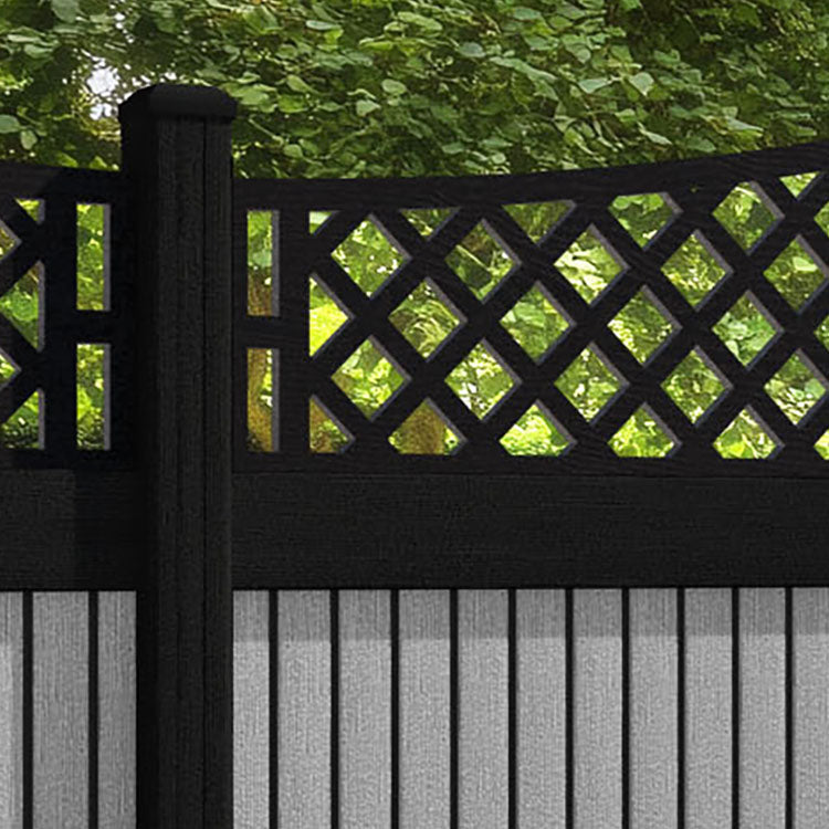 Virtis Oxford Curved Top Fence Panel - Light Grey - with our aluminium posts