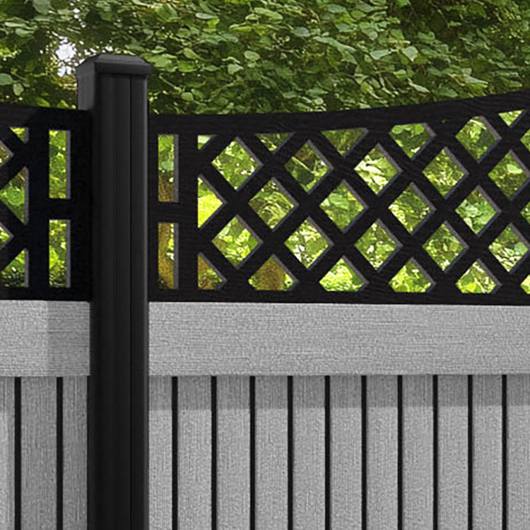 Virtis Oxford Curved Top Fence Panel - Light Grey - with our aluminium posts