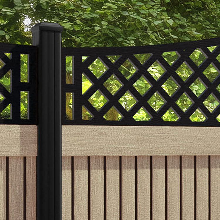 Virtis Oxford Curved Top Fence Panel - Light Oak - with our aluminium posts