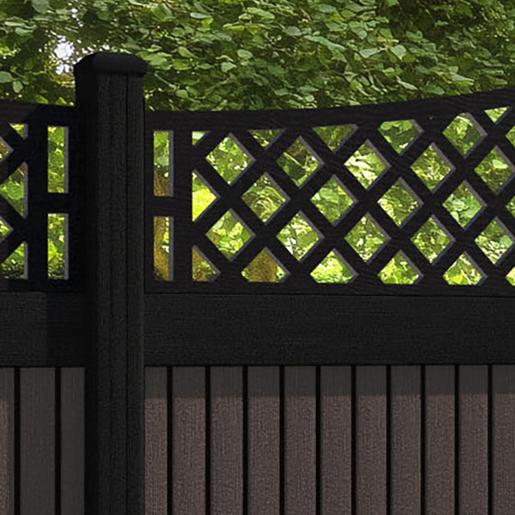 Virtis Oxford Curved Top Fence Panel - Mid Brown - with our aluminium posts