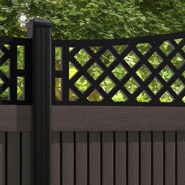 Virtis Oxford Curved Top Fence Panel - Mid Brown - with our aluminium posts