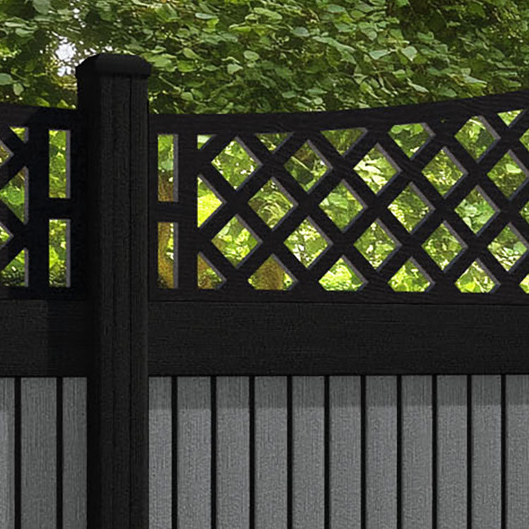 Virtis Oxford Curved Top Fence Panel - Mid Grey - with our aluminium posts