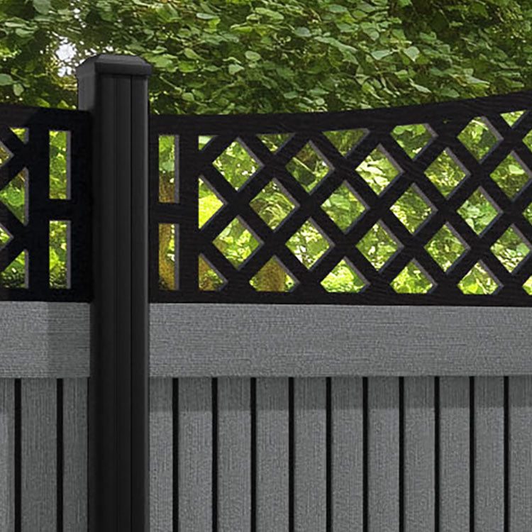 Virtis Oxford Curved Top Fence Panel - Mid Grey - with our aluminium posts