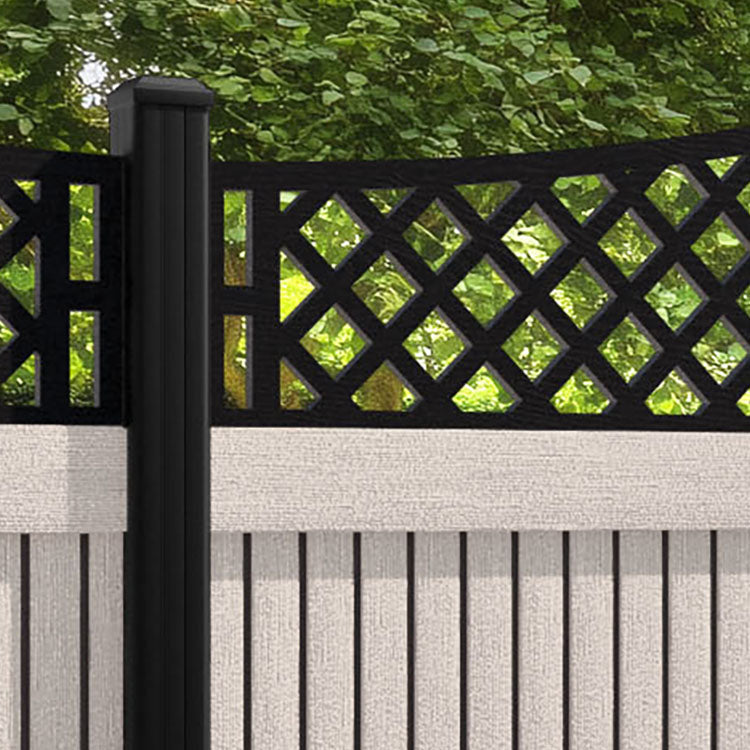Virtis Oxford Curved Top Fence Panel - Mid Stone - with our aluminium posts