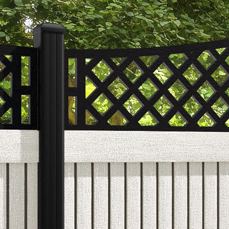 Virtis Oxford Curved Top Fence Panel - Light Stone - with our aluminium posts