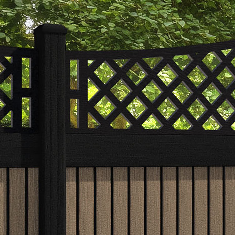 Virtis Oxford Curved Top Fence Panel - Teak - with our aluminium posts