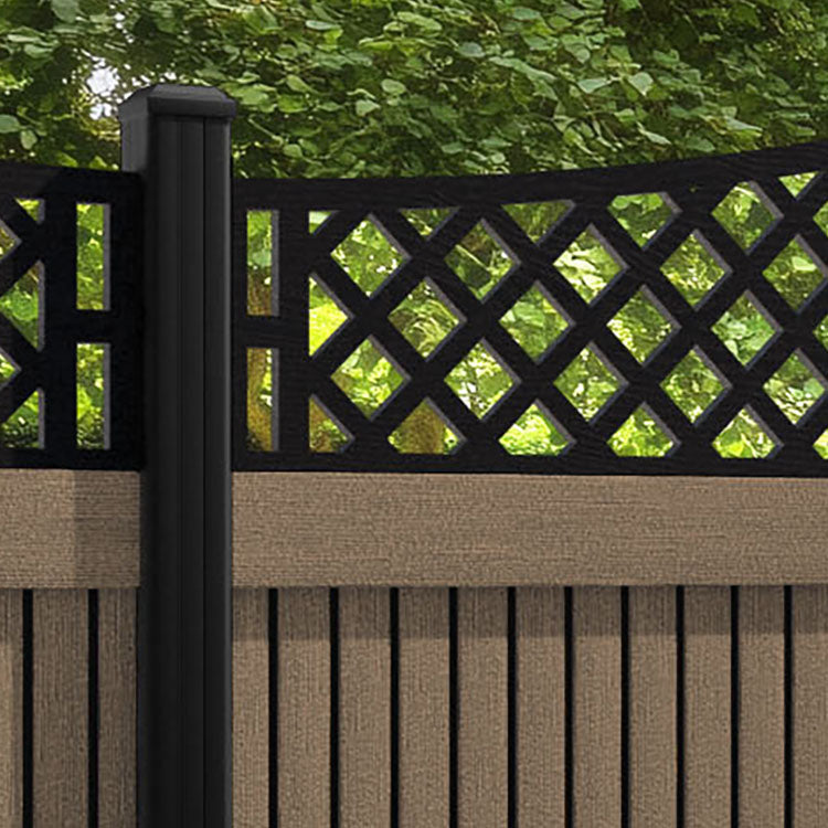 Virtis Oxford Curved Top Fence Panel - Teak - with our aluminium posts