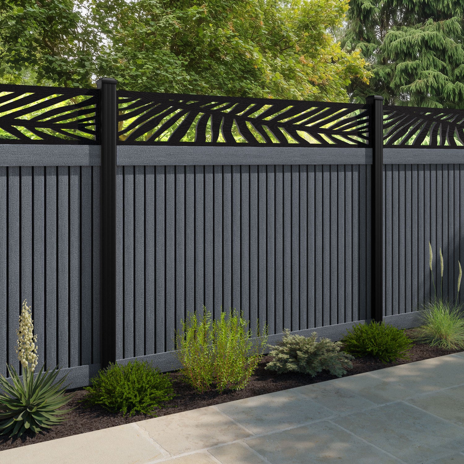 Virtis Palm Fence Panel - Anthracite - with our composite posts