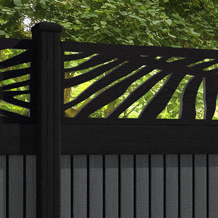 Virtis Palm Fence Panel - Dark Grey - with our aluminium posts