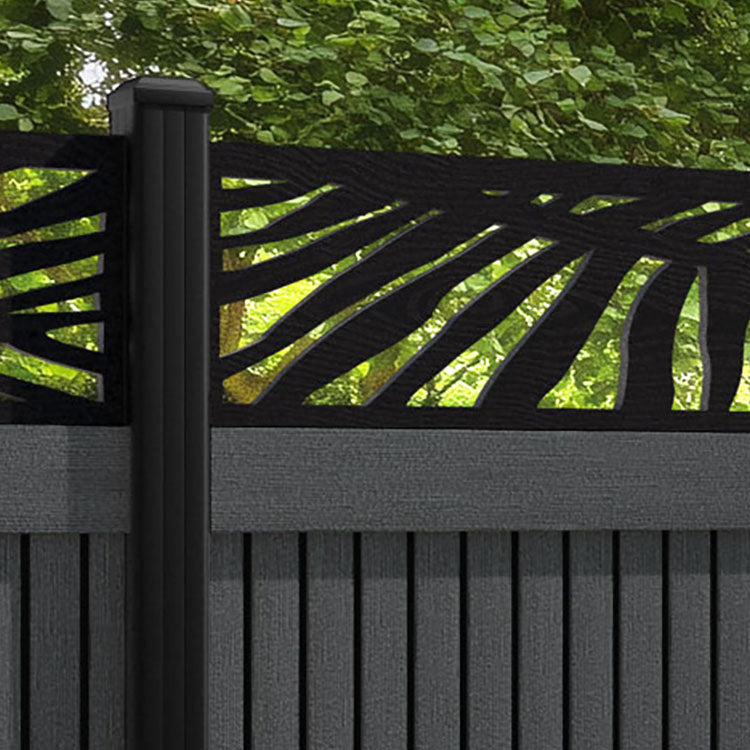 Virtis Palm Fence Panel - Dark Grey - with our aluminium posts