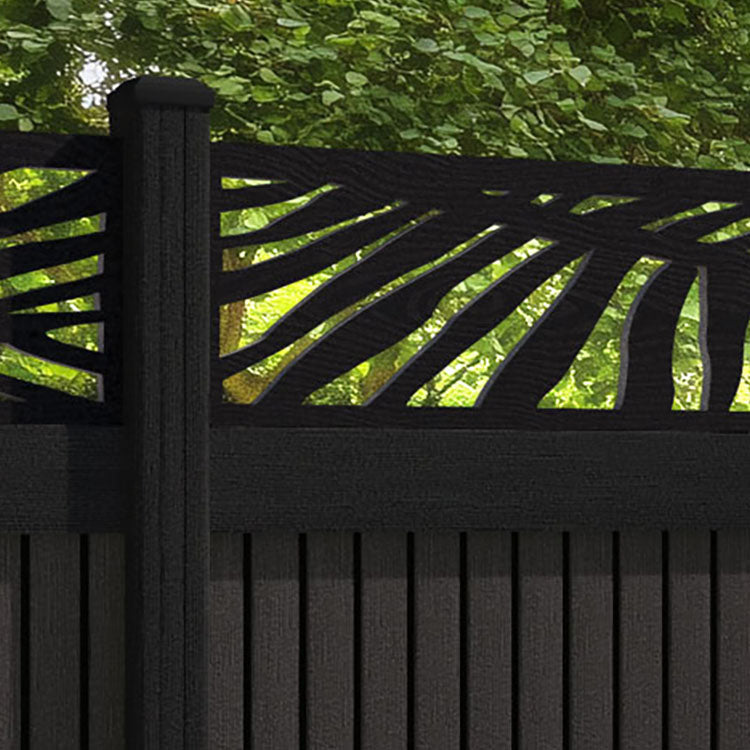 Virtis Palm Fence Panel - Dark Oak - with our aluminium posts