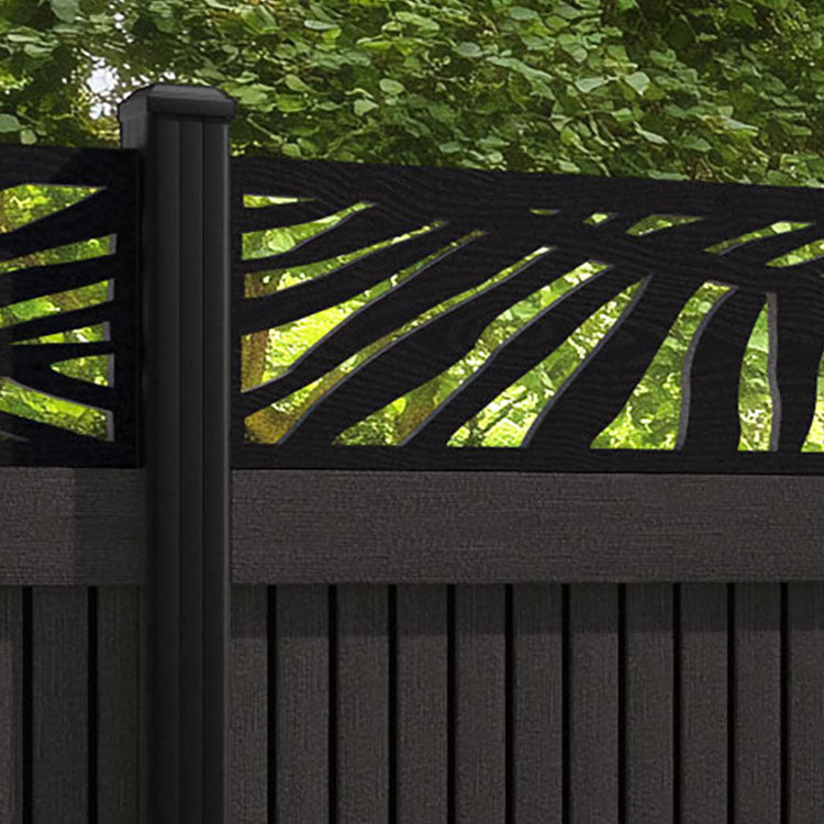 Virtis Palm Fence Panel - Dark Oak - with our aluminium posts