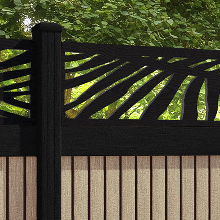 Virtis Palm Fence Panel - Light Oak - with our aluminium posts