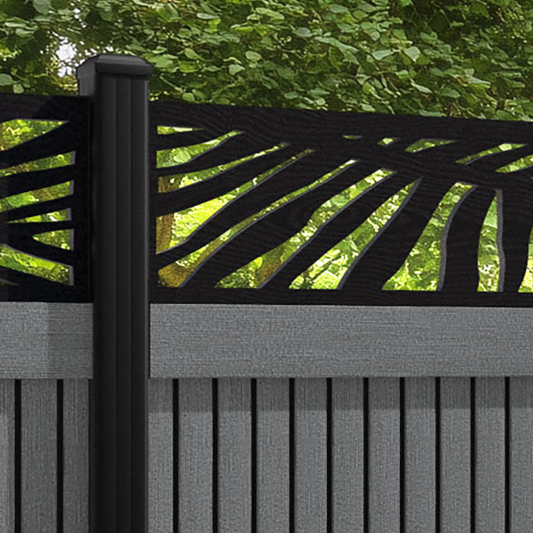 Virtis Palm Fence Panel - Mid Grey - with our aluminium posts