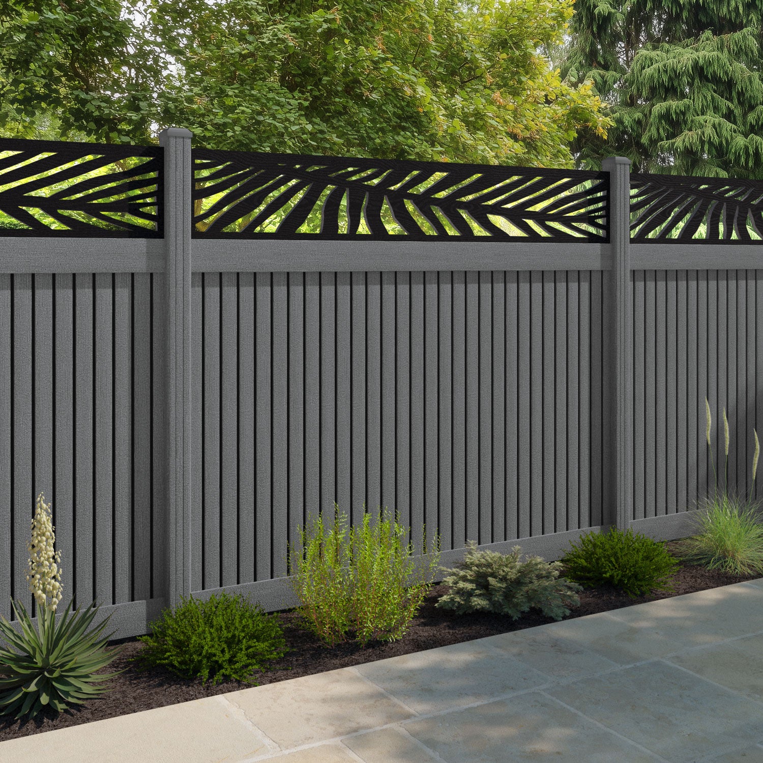 Virtis Palm Fence Panel - Mid Grey - with our composite posts