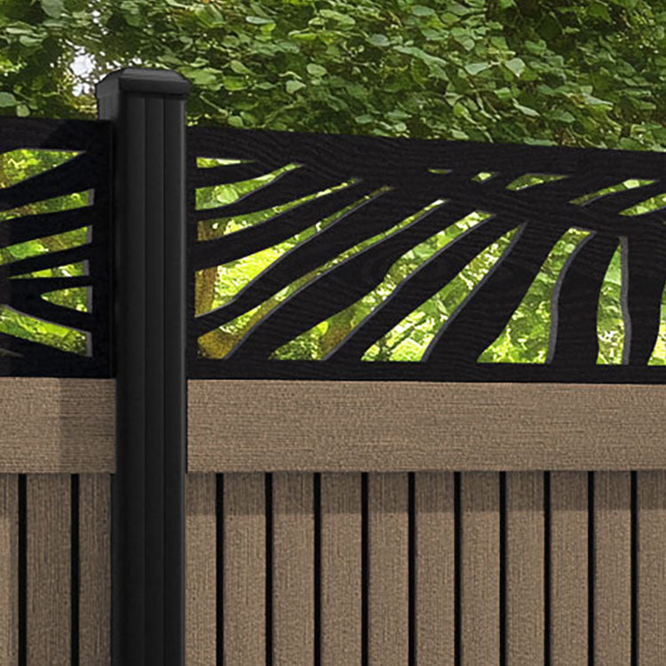 Virtis Palm Fence Panel - Teak - with our aluminium posts