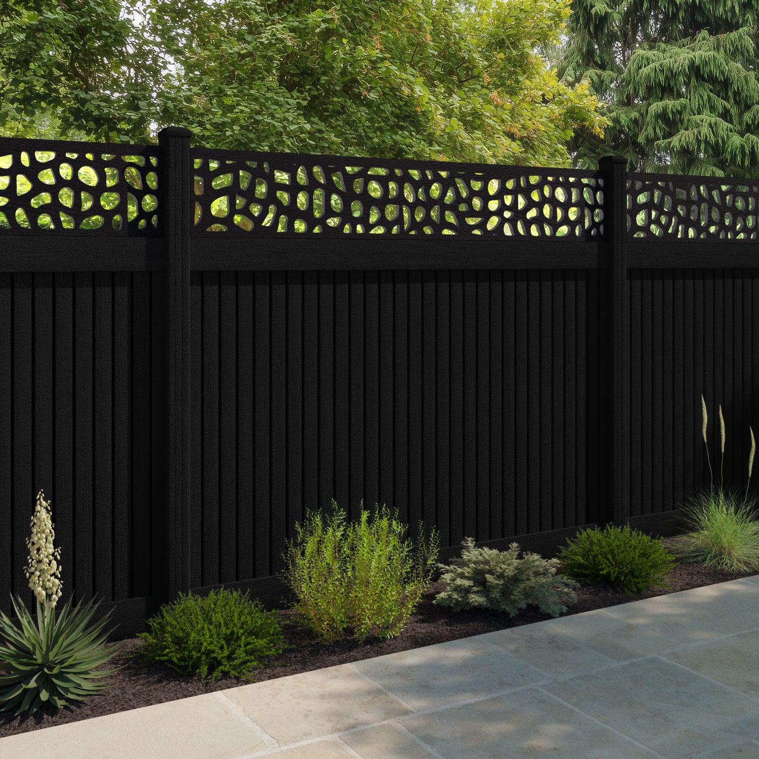 Virtis Pebble Fence Panel - Black - with our composite posts