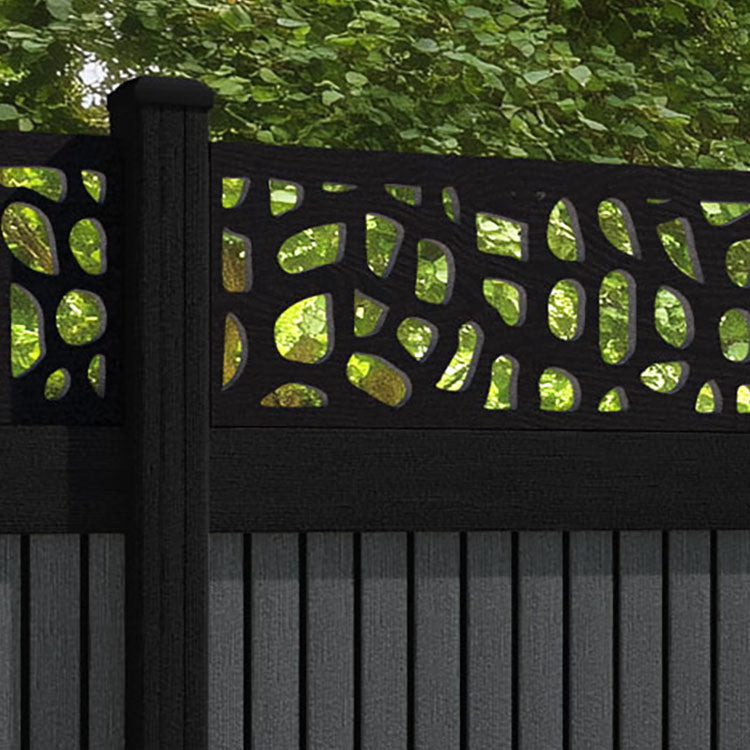 Virtis Pebble Fence Panel - Dark Grey - with our aluminium posts